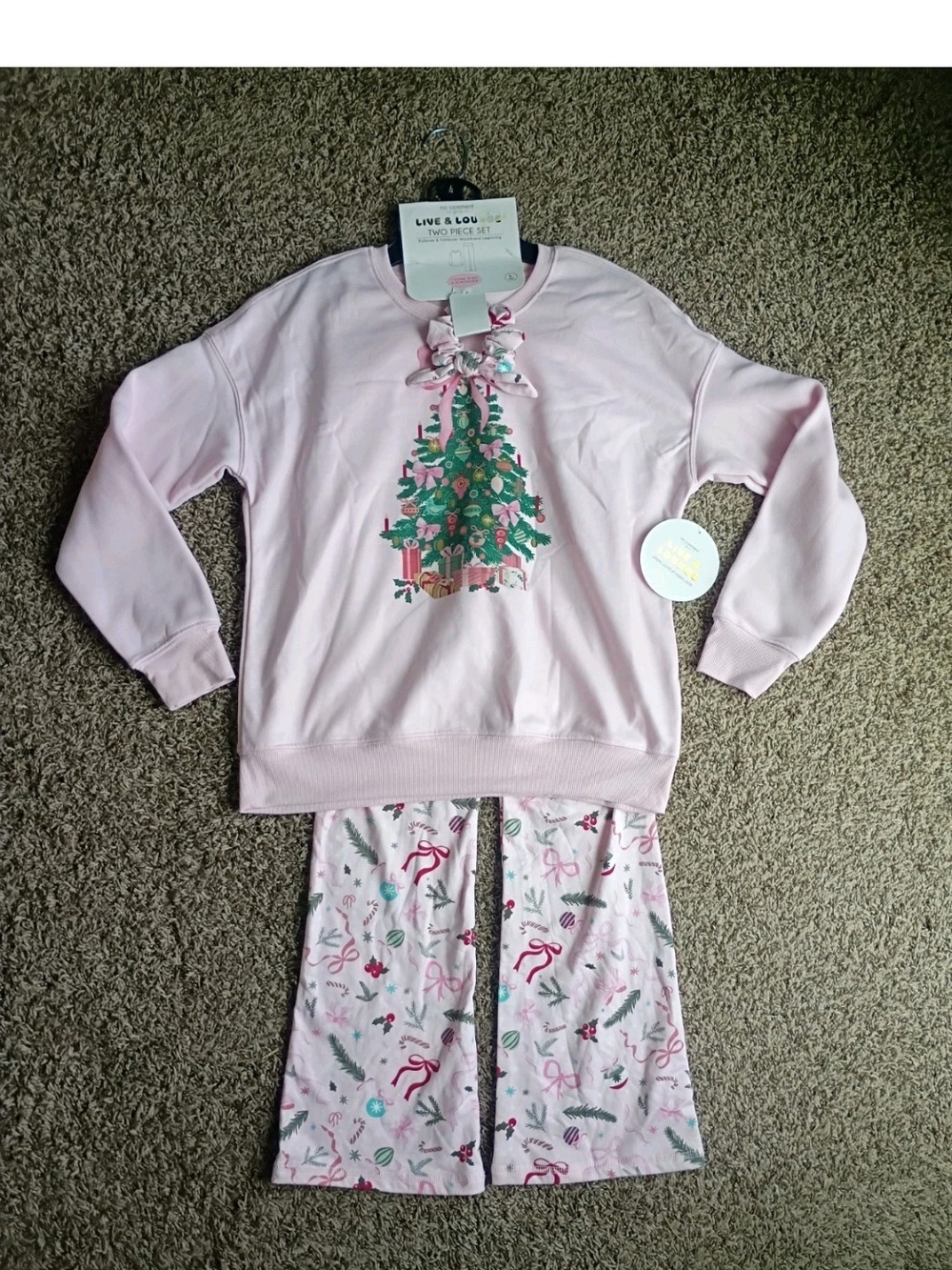 No Comment Pink Live And Lou Two Piece Set With Scuntchie Kids L (14) Christmas